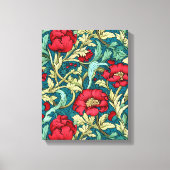 William Morris Inspiriert Red Blume Pattern Leinwanddruck (Vorderseite)