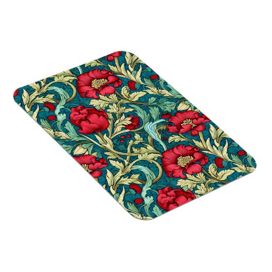 William Morris Inspiriert Red Blume Pattern Magnet (Rechte Seite)