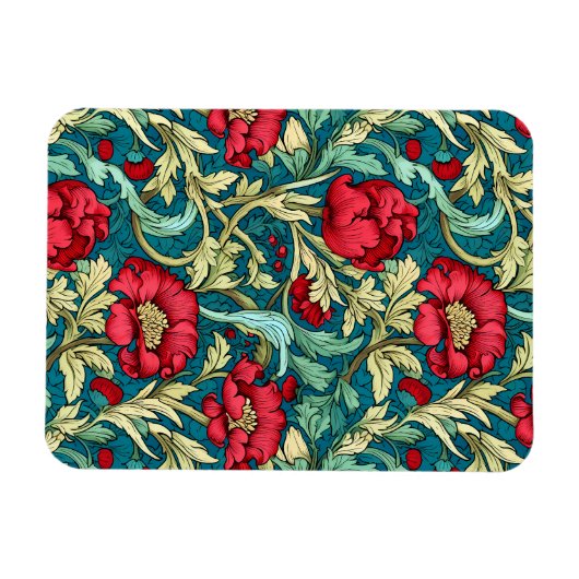 William Morris Inspiriert Red Blume Pattern Magnet (Horizontal)
