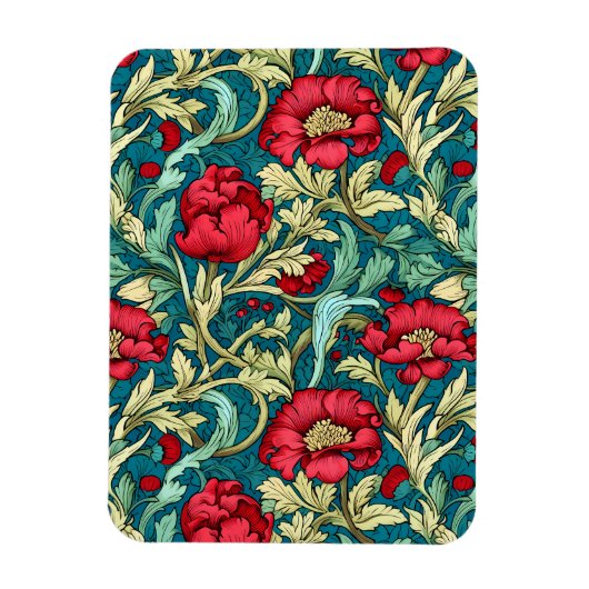 William Morris Inspiriert Red Blume Pattern Magnet (Vertikal)