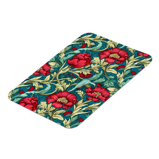 William Morris Inspiriert Red Blume Pattern Magnet (Linke Seite)