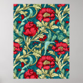 William Morris Inspiriert Red Blume Pattern Poster (Vorne)