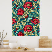 William Morris Inspiriert Red Blume Pattern Poster (Küche)