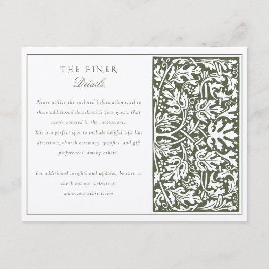 William Morris Inspiriert Wedding Information Card Begleitkarte (Vorderseite)