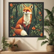 William Morris inspirierte botanische Wald-Fuchs-W