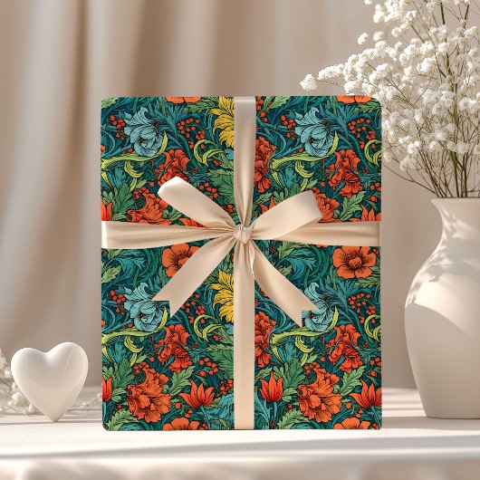 William Morris inspirierte farbenfrohe, lebendige  Geschenkpapier