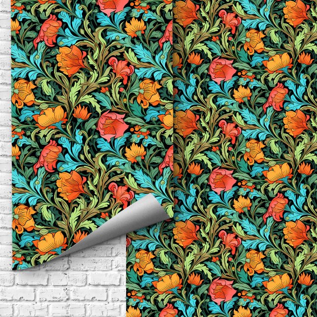 William Morris inspirierte farbenfrohe, lebendige  Tapete (William Morris inspired colorful vibrant flowers Wallpaper)
