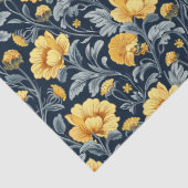 William Morris inspirierte Gelbblüten und Marinebl Seidenpapier (Detail)