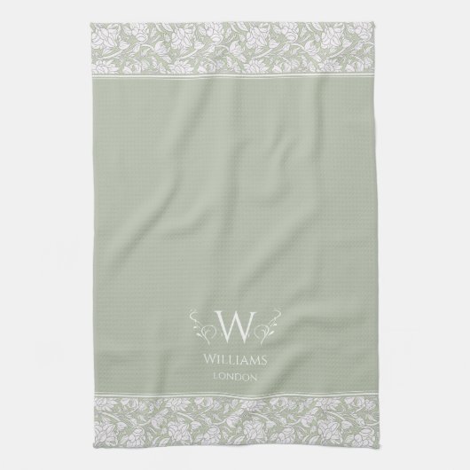 William Morris Inspirierte Graugrüne BlumenCustom Geschirrtuch (Vertikal)