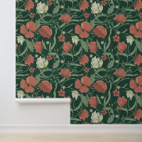 William Morris Inspirierte Green Red Botanical Flo