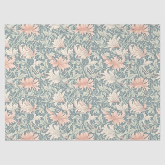 William Morris inspirierte hellrosa pastellgrün Seidenpapier (Vorderseite)