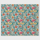 William Morris inspirierte Kupfer-Rosa-Gelb Geschenkpapier (Flach)