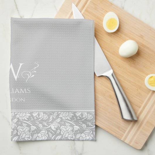 William Morris Inspirierte Light Gray Floral Custo Geschirrtuch (Viertel Falte)