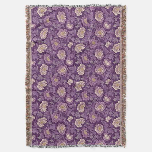 William Morris Inspirierte Lila Blumenmuster Decke (Vorderseite Vertikal)