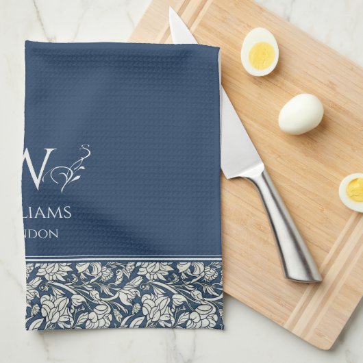 William Morris Inspirierte Navy Blue Floral Custom Geschirrtuch (Viertel Falte)