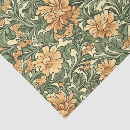 William Morris inspirierte Orangenpastellgrün Seidenpapier (Detail)