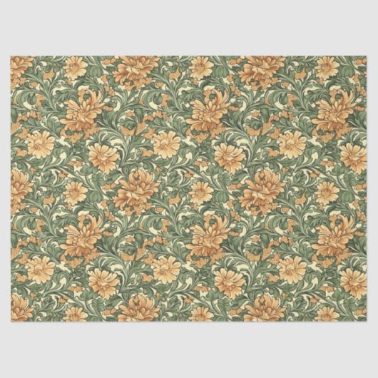 William Morris inspirierte Orangenpastellgrün Seidenpapier (Vorderseite)