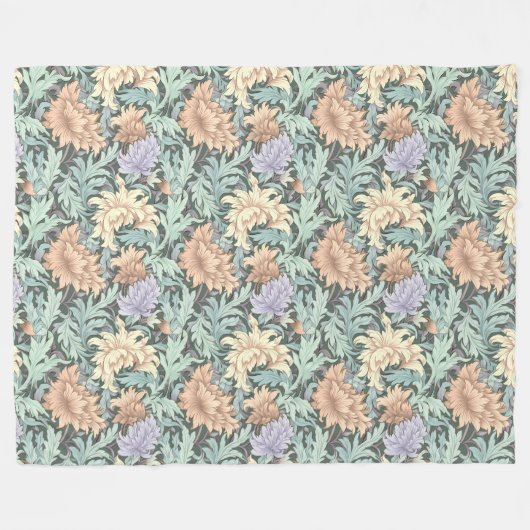 William Morris Inspirierte Pastellgrün-Elfenbein Fleecedecke (Vorderseite (Horizontal))