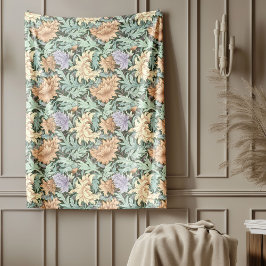 William Morris Inspirierte Pastellgrün-Elfenbein Fleecedecke