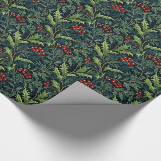 William Morris Inspirierte Red Holly Berry Christm Geschenkpapier (Ecke)