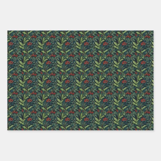William Morris Inspirierte Red Holly Berry Christm Geschenkpapier Set (Vorderseite 2)
