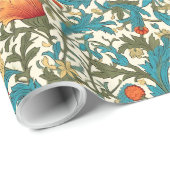 William Morris inspirierte Terracotta Pastellblau Geschenkpapier (Rolleneckpunkt)