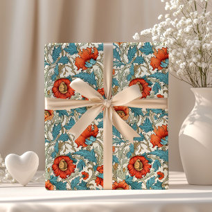 William Morris inspirierte Terracotta Pastellblau Geschenkpapier