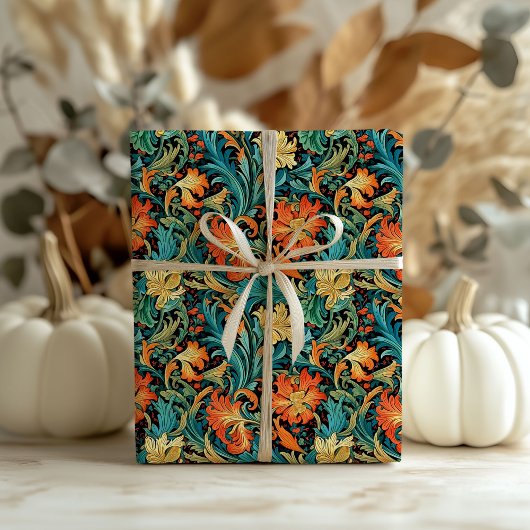 William Morris inspirierte Terracotta Pastellblau Geschenkpapier