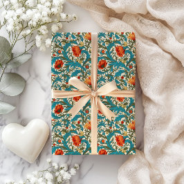 William Morris inspirierte Terracotta Pastellblau Geschenkpapier
