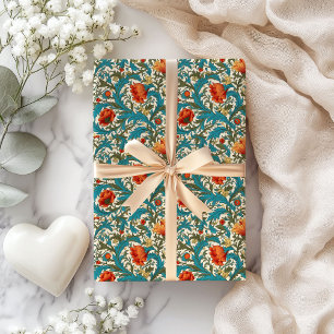 William Morris inspirierte Terracotta Pastellblau Geschenkpapier