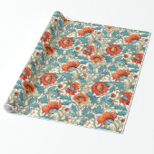 William Morris inspirierte Terracotta Pastellblau Geschenkpapier (Ungerollt)