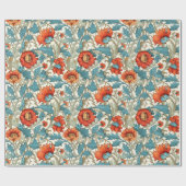 William Morris inspirierte Terracotta Pastellblau Geschenkpapier (Flach)