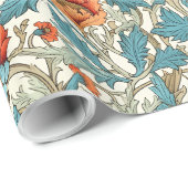 William Morris inspirierte Terracotta Pastellblau Geschenkpapier (Rolleneckpunkt)