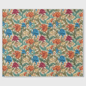 William Morris inspirierte Terracotta Pastellblau Geschenkpapier (Flach)