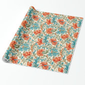 William Morris inspirierte Terracotta Pastellblau Geschenkpapier (Ungerollt)