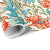 William Morris inspirierte Terracotta Pastellblau Geschenkpapier (Rolleneckpunkt)