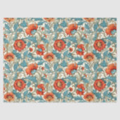 William Morris inspirierte Terracotta Pastellblau Seidenpapier (Vorderseite)