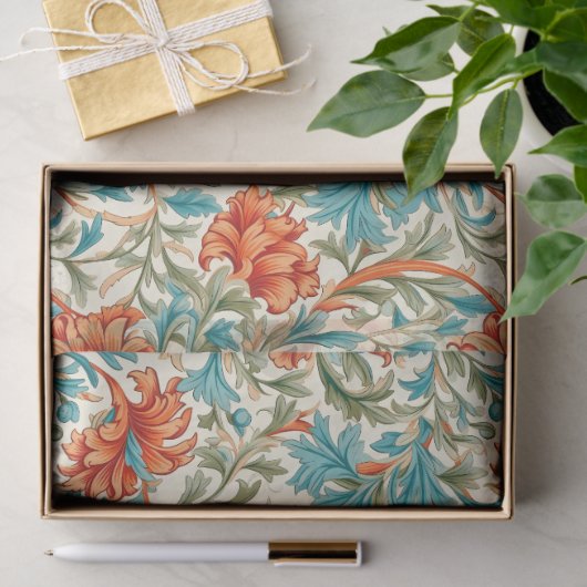 William Morris inspirierte Terracotta Pastellblau Seidenpapier (Geschenk)