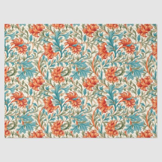William Morris inspirierte Terracotta Pastellblau Seidenpapier (Vorderseite)