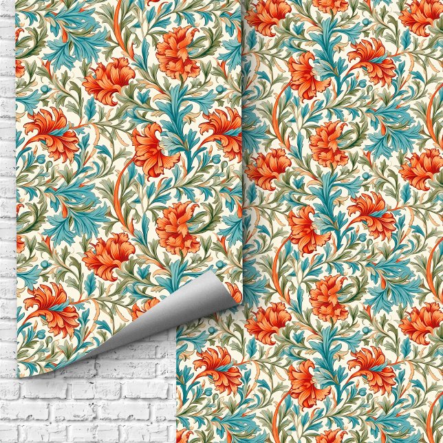 William Morris inspirierte Terracotta Pastellblau Tapete (William Morris inspired terracotta pastel blue Wallpaper)