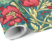 William Morris inspirierte tiefrot pastellgrün Geschenkpapier (Rolleneckpunkt)