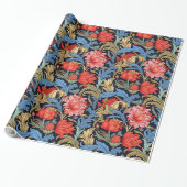 William Morris inspirierte tiefrotes Pastellblau Geschenkpapier (Ungerollt)