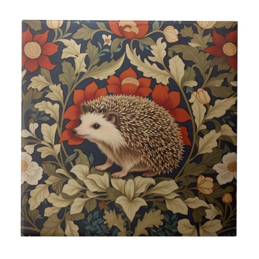 William Morris inspirierte Wald-Igel-Fliese Fliese (Vorderseite)
