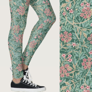 William Morris inspiriertes grünes Blumenmuster Leggings