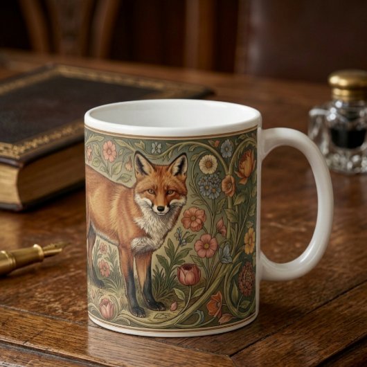 William Morris Inspiriertes Muster Fuchs in Blumen Kaffeetasse