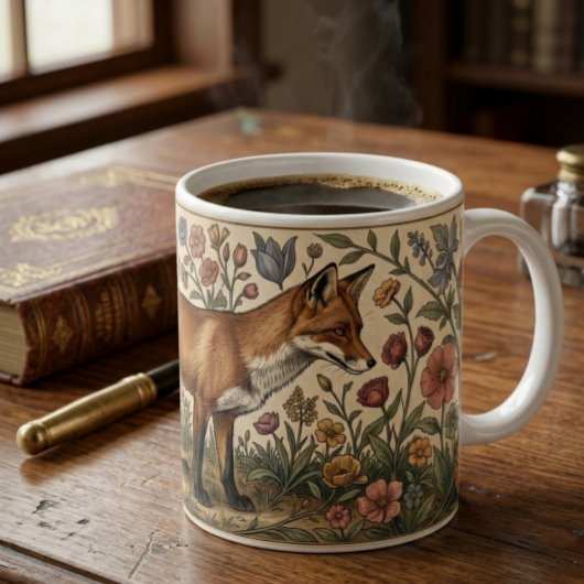 William Morris Inspiriertes Muster Fuchs in Blumen Kaffeetasse