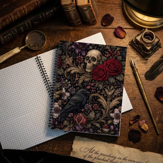 William Morris inspiriertes Muster gotische Schäde Notizblock