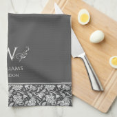 William Morris Inspo Charcoal Gray Floral Custom Geschirrtuch (Viertel Falte)