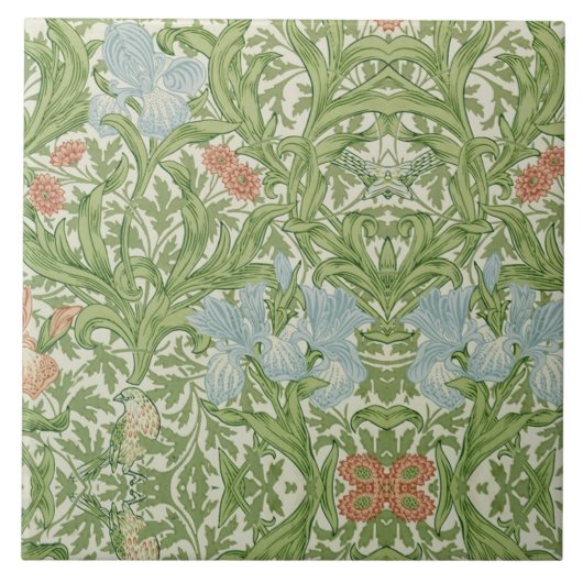 William Morris Iris Blume Foliage Birds Blue Fliese (Vorderseite)
