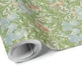 William Morris Iris Blume Foliage Birds Blue Geschenkpapier (Rolleneckpunkt)